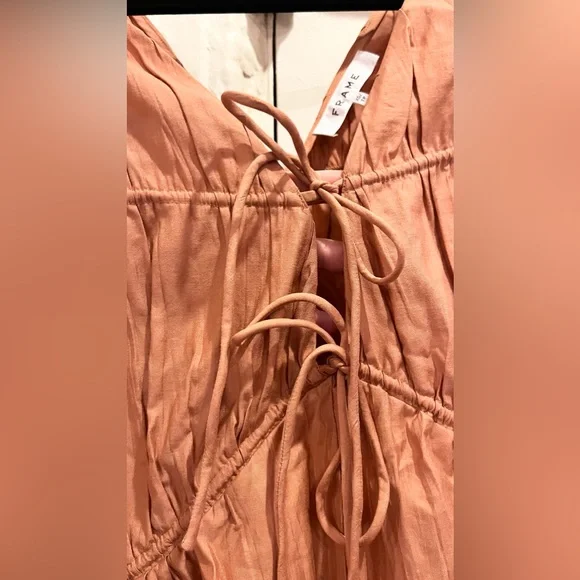 NWOT FRAME crinkle cinched dress terracotta pink xs